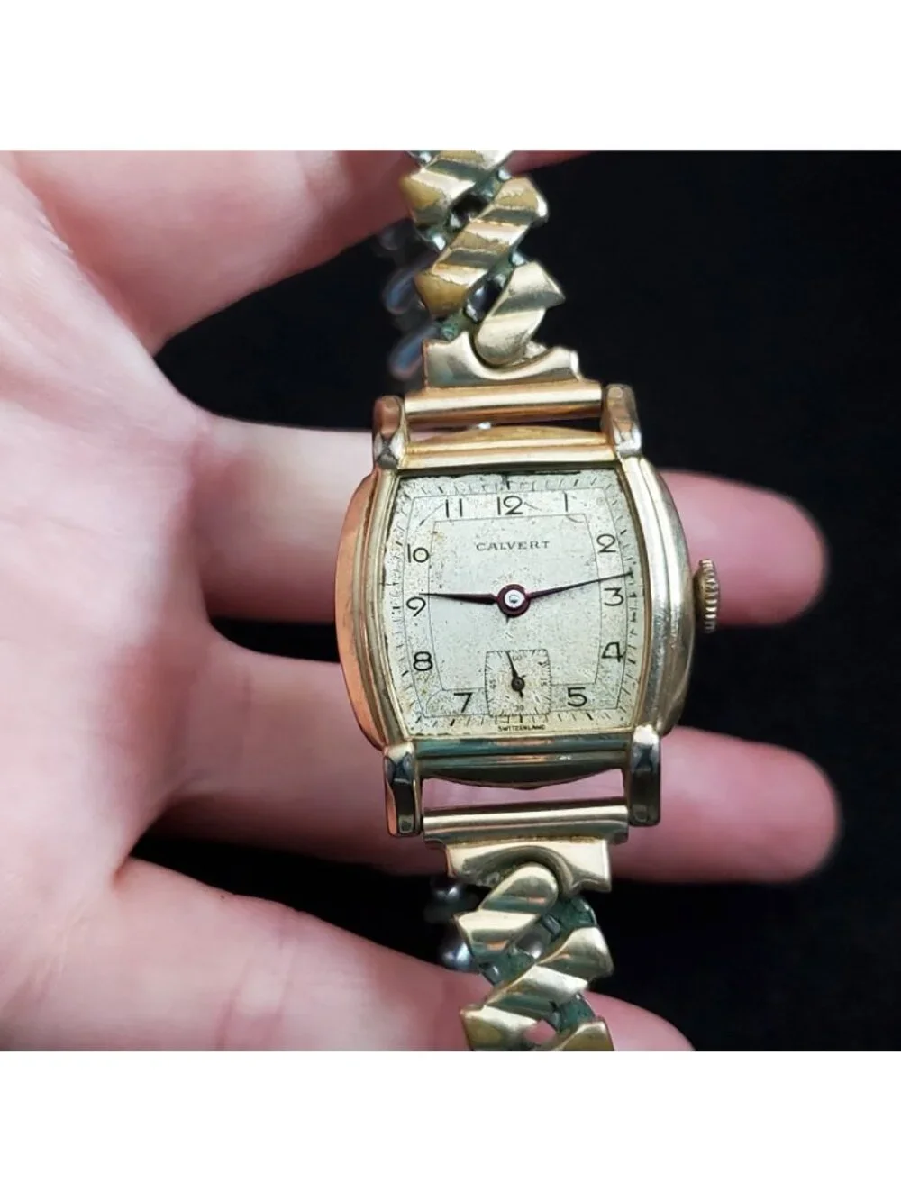 Vintage Mens Calvert Watch Gold Filled Expansion Band READ